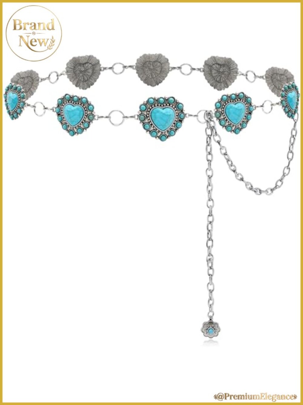 Western Chain Belt Turquoise Concho Silver Tone Adjustable